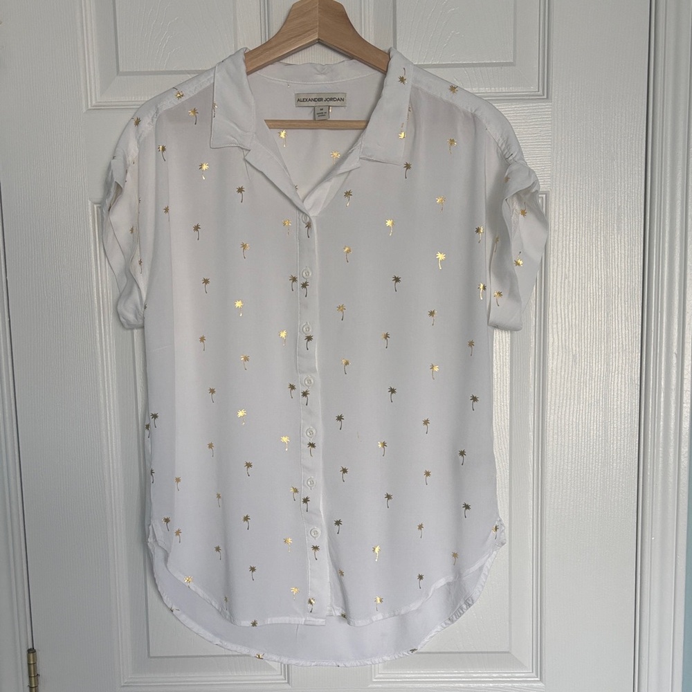 Alexander Jordan palm tree print button down blouse